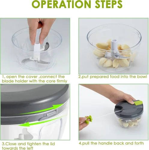 Miniatura 5 de Picadora manual multifunción de alimentos y procesadores con mango y cubierta, trituradora de verduras, prensa de ajo, adecuada para cebollas, ajo
