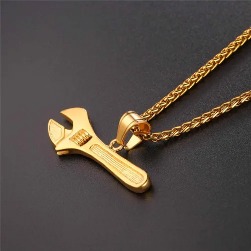 Miniatura 5 de U7 Punk Necklaces Stainless Steel 18K Gold Plated Large Hip Hop DaggerKnifeSwordSteampunk GearLarge Razor Blade Pendant Necklace for Men Women