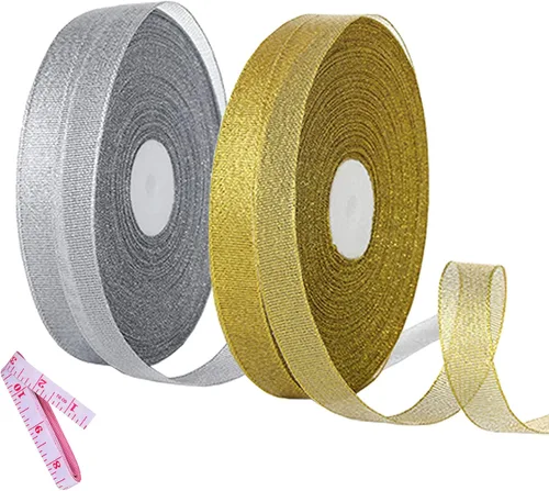 Miniatura 9 de Cinta de 100 yardas con purpurina dorada de 1 pulgada, cinta de tela sólida de ancho brillante para envoltura de regalos, manualidades, decoración