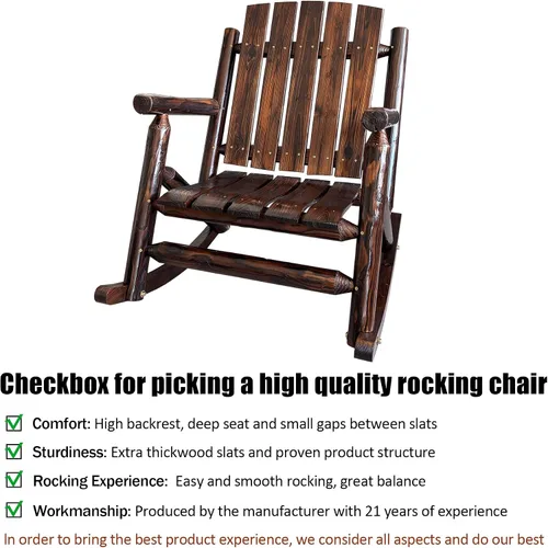 Miniatura 4 de Rustic Log - Mecedora de madera de abeto maciza hecha a mano, para porche, patio, resistente, 700 libras, acabado resistente a la intemperie