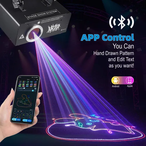 Miniatura 2 de Luz láser DJ con control por aplicación, proyector láser de animación 3D para fiestas, admite dibujos personalizados, reproducción de texto