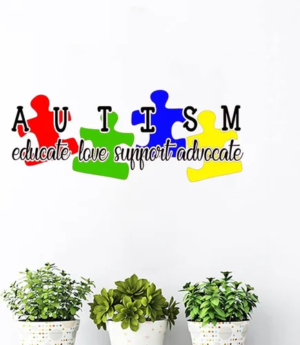 Miniatura 9 de Calcomanía de pared para autismo, corazón, amor, no hay palabras, para concientización sobre el autismo, para pared, soporte autista, rompecabezas