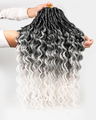 Miniatura 16 de Cabello de Ganchillo Faux Locs de Onda Profunda - 24 Pulgadas 8 Paquetes Pre-Enrollado Negro Natural 112 Hebras Extensiones de Cabello Sintético