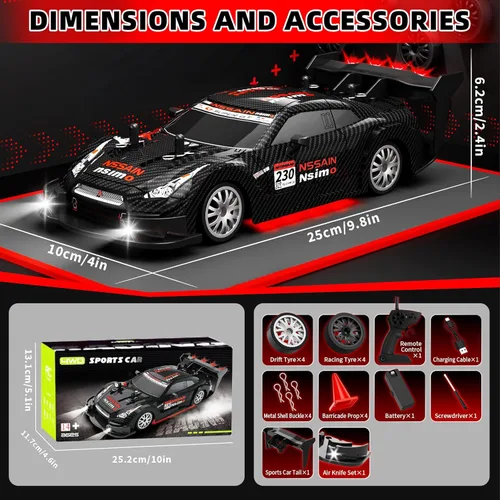 Miniatura 6 de Coche RC Drift 1:20, auto de control remoto 4WD de alta velocidad con iluminación fría, autos de carreras RC a la deriva de 18.6 mi/h, regalos