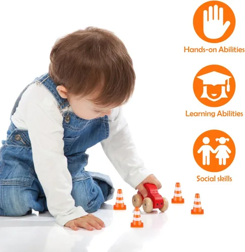Miniatura 5 de jojofuny Juego de 50 mini conos de tráfico para niños, juguetes educativos de construcción de barricadas de tráfico para mejorar la conciencia