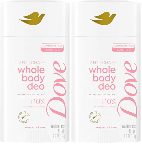 Miniatura 8 de Dove Desodorante antirozaduras de cuerpo entero sin aluminio, frambuesa y rosa, para control de olores de 72 horas, 2.6 onzas