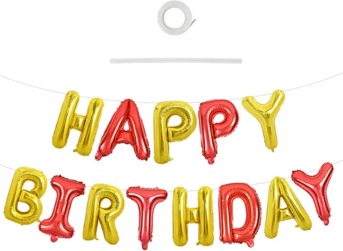 Miniatura 54 de TONIFUL Pancarta de Globos Negros de Feliz Cumpleaños de 16 Pulgadas con Letras de Papel de Aluminio Mylar, Cartel Banderín Reutilizable