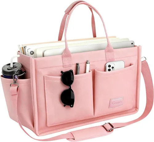 Bolso de lona para mujer con bolsillos, bolso cruzado para portátil de trabajo, bolso de hombro para todo lo demás, bolso de lona para todos los