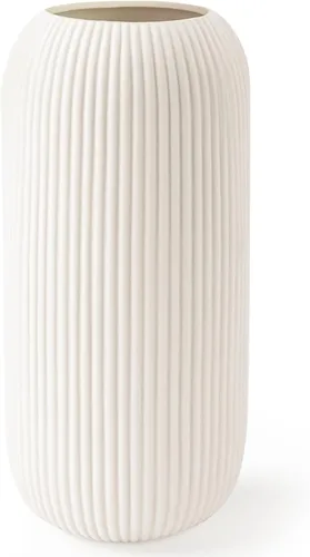 Jarrón de cerámica para flores – Jarrón moderno pequeño con textura acanalada para decoración del hogar, hierba de pampas, decorativo, estilo Blanco