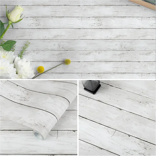 Miniatura 13 de LXCREAT Papel de contacto de bloque de carnicero de madera sintética, papel tapiz Shiplap para despegar y pegar, tablones de madera para paredes