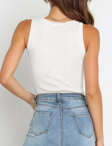 Miniatura 4 de ZESICA Women's Sleeveless Tank Tops Summer Scoop Neck Ribbed Knit Slim Fitted Casual Basic Tee Shirts