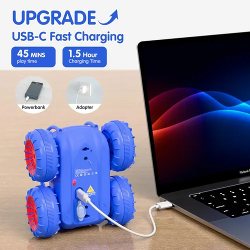 Miniatura 2 de Coche de control remoto, carga directa rápida, coches RC anfibios giratorios de 360° con LED recargable, coche de acrobacias 2.4Ghz 4WD todo