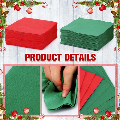 Miniatura 3 de Teling 300 piezas de servilletas de papel de Navidad desechables, servilletas rojas y verdes para fiestas navideñas, bodas, almuerzos en casa