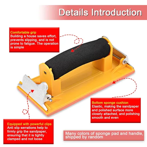 Miniatura 3 de Lijadora de mano, soporte para papel de lija con mango de esponja, bloque de lijado manual de 7 x 3.5 pulgadas para paneles de yeso, madera, metal