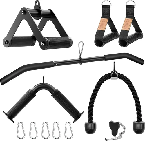 Cable Machine Attachment Set LAT Pulldown Attachments,Cable Machine Accessories for Home Gym Weight Workout Include LAT Pulldown Bar,Double D Bar,