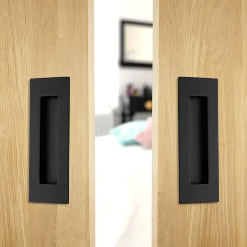 Miniatura 4 de Malimali Tiradores Empotrados al Ras para Dedos - Herrajes de Tirador de Puerta Rectangular de Acero Inoxidable Negro Mate de 6 Pulgadas