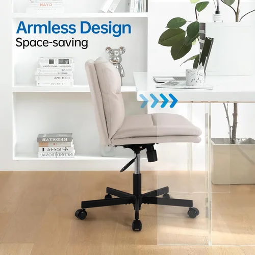 Miniatura 5 de EMIAH Silla cruzada con ruedas, sillas de escritorio de oficina en casa, silla de tocador acolchada de poliuretano, silla ergonómica de computadora