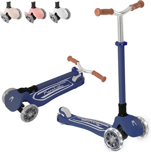 Miniatura 11 de MomnLittle - Patinete para niños de 3 a 10 años (beige/rosa/azul marino/blanco) de 3 ruedas con luces LED, certificado por la CPSC plegable y 4