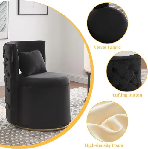 Miniatura 4 de Silla de acento giratoria, sofá redondo de terciopelo de almacenamiento, silla tapizada con barril moderno para guardería, sala de estar, hotel