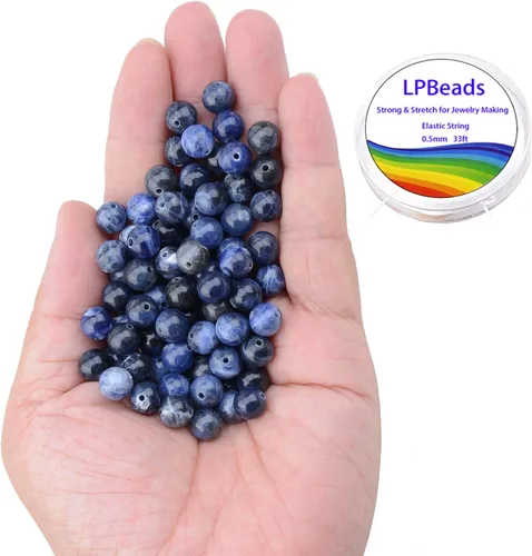 Miniatura 2 de Cuentas sueltas de 0.315 pulgadas/8mm de piedra natural redonda para hacer joyas con cordón elástico Sodalita azul
