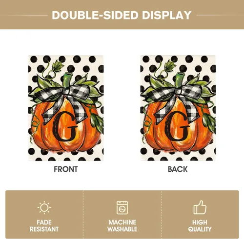 Miniatura 6 de AVOIN colorlife Bandera de jardín con monograma de otoño con letra G, diseño de calabaza, de 12 x 18 pulgadas, doble cara exterior, pequeña
