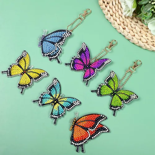 Miniatura 4 de Juego de 10 llaveros de pintura de diamante de mariposa de doble cara, llaveros artísticos de diamantes 5D para colgar adornos de diamantes