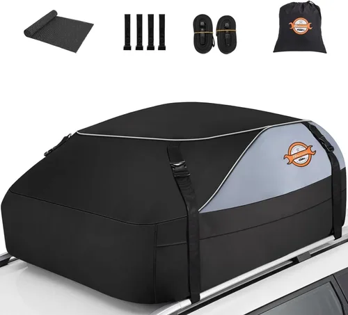 Sailnovo Bolsa de techo suave para techo de automóvil, 15 pies cúbicos, impermeable, se adapta a la mayoría de vehículos con/sin estante, incluye