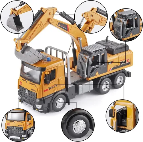 Miniatura 5 de OANMYJJO Juguetes de excavadora para niños, modelo de excavadora de metal fundido a presión, con sonido simulado y luz, juguetes de excavadora