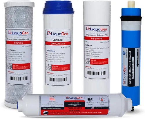 LiquaGen Paquete de filtros para 5 etapas de repuesto para sistema de ósmosis inversa | Kit purificador de agua potable para el hogar |