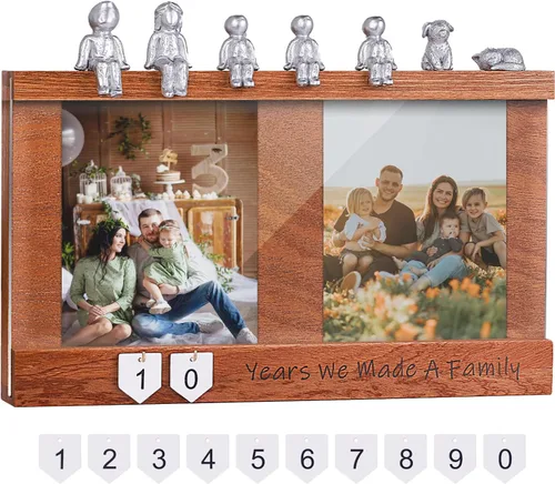 Miniatura 8 de Caja de recuerdo de aniversario con estatua familiar, marco de madera para almacenamiento de recuerdos preciados, regalos de aniversario o boda