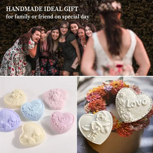 Miniatura 5 de Molde de silicona para jabón de corazón de rosa, molde de silicona con forma de amor en 3D, molde de fondant, pastel hecho a mano, chocolate
