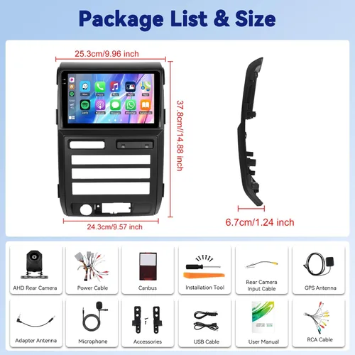 Miniatura 9 de 4+64G Android 15 Estéreo de coche para Ford F150 2009-2012 con Carplay inalámbrico Android Auto, 9 pulgadas 1280 * 720P IPS pantalla táctil