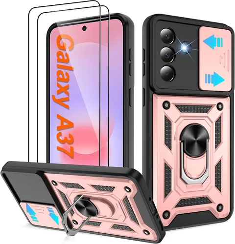 Miniatura 84 de ATUMP Funda para T-Mobile Revvl V Plus 5G con protector de pantalla HD con cubierta de cámara deslizante, soporte de anillo de rotación de 360° Negro