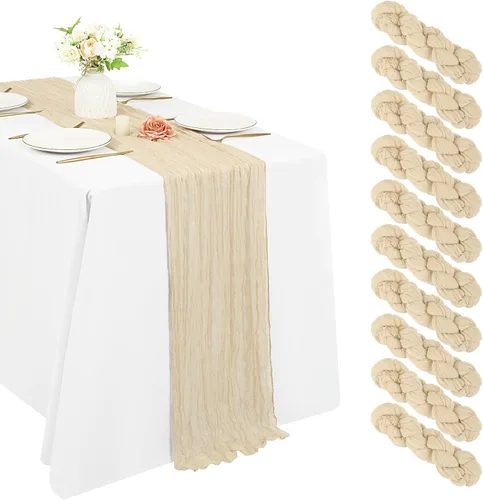 Miniatura 49 de 10 piezas de camino de mesa de estopilla en azul bebé 10 pies, camino de mesa de gasa para recepción de boda, despedida de soltera, fiesta