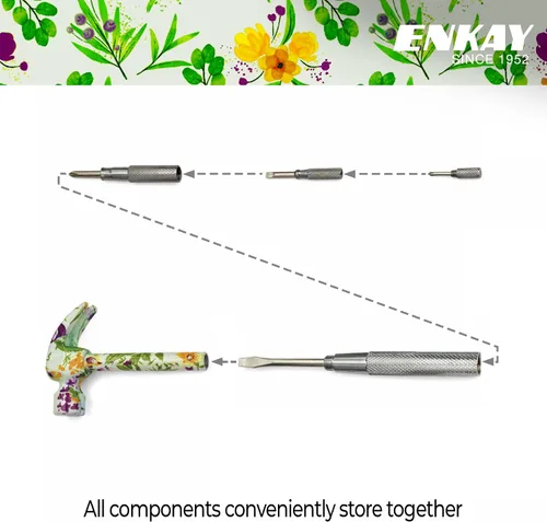 Miniatura 3 de ENKAY - Martillo y destornillador 6 en 1 con motivos florales, herramienta de martillo de garra multifuncional con estampado de flores (Patrón 2)