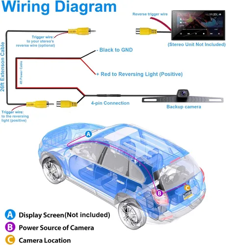 Miniatura 7 de ZEROXCLUB Cámara de respaldo para automóvil, 6 luces LED automáticas, visión nocturna, IP69, impermeable, con cable, cámara de visión trasera
