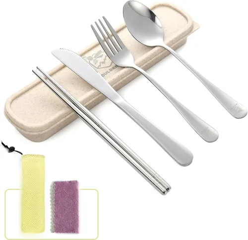 Miniatura 13 de Boulder Bee Juego de utensilios de viaje Juego de cubiertos reutilizables para acampar Juego de cubiertos de acero inoxidable Juego