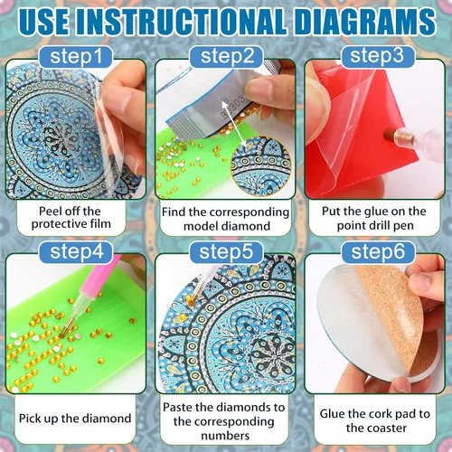 Miniatura 3 de UPINS 8 piezas de kits de pintura de arte de diamante con mandala, posavasos de arte de diamante con soporte, kits de arte de diamante Mandala azul