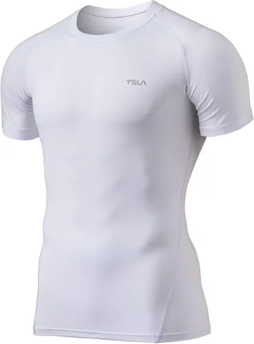 Miniatura 6 de TSLA Camisas térmicas de compresión de manga corta para hombre, camiseta deportiva deportiva atlética, camiseta para correr con equipo de invierno