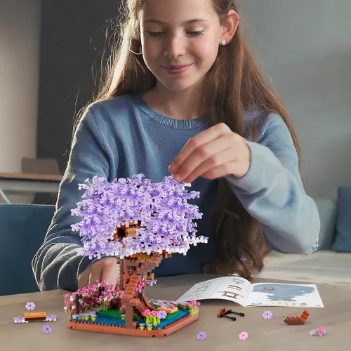 Miniatura 5 de HIGH GODO - Set de construcción micro de árbol bonsái de flor de cerezo, modelos de casa de árbol sakura japonés, kit de construcción