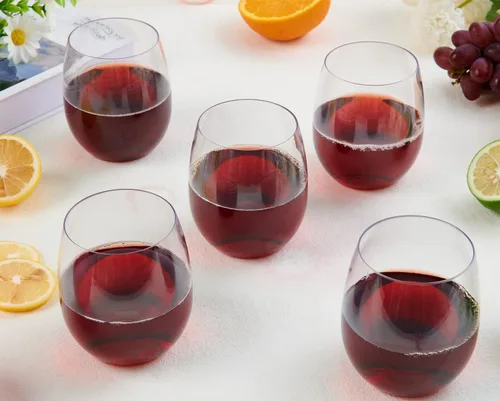 Miniatura 7 de FOCUSLINE Paquete de 32 copas de vino de plástico sin tallo, vasos de vino desechables transparentes de 12 onzas, copas de vino de plástico