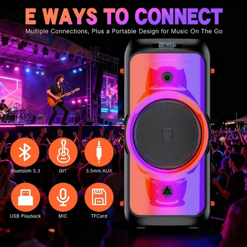 Miniatura 5 de Altavoz Bluetooth para fiestas de 160 W, sonido estero grande para exteriores, graves profundos, TWS, fuerte con luces, altavoces grandes