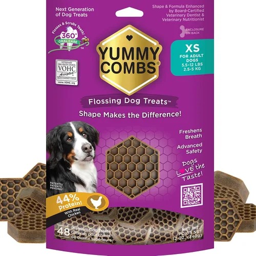 Miniatura 9 de Yummy Combs Golosinas dentales para perros, aprobadas por veterinarios VOHC, deliciosa proteína de pollo, elimina el sarro con forma de peine