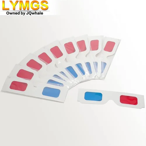Miniatura 4 de 10 pares de gafas de papel 3D, lentes rojas y cian en marco blanco, cartón anaglifo para películas, plegado en funda protectora