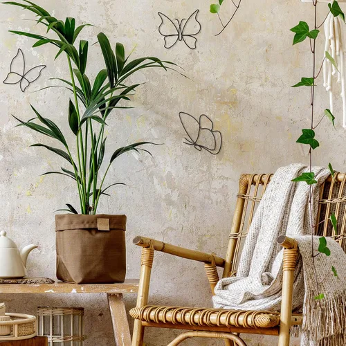 Miniatura 7 de Hotop 6 piezas de decoración de pared de mariposa de metal negro con alambre de mariposas, líneas de arte de pared, flores colgantes