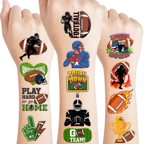 96 calcomanías de tatuajes temporales de fútbol – Decoración de fiesta de cumpleaños con temática de fútbol deportivo, suministros de decoración de