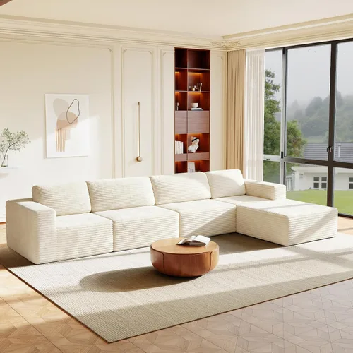 Miniatura 38 de Vesgantti Sofá modular en forma de U de 119 pulgadas, sofá modular de pana con asiento profundo y soporte de resortes, sofá convertible con 2 Beige