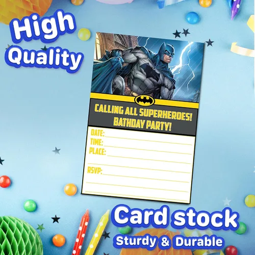 Miniatura 3 de Juego de 20 tarjetas y sobres de invitación de cumpleaños con temática de héroe de caballero de las sombras, livianos (7.41 onzas), estilo postal