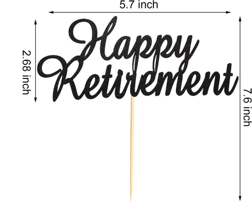 Miniatura 3 de Happy Retirement Cake Topper Retirado Cake Pick Jubilado Tema de Jubilación Fiesta de Cumpleaños Decoraciones Suministros - Negro Glitter