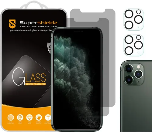 Supershieldz Paquete de 2 protectores de pantalla antiespía diseñados para Apple iPhone 11 Pro (5.8 pulgadas) + lente de cámara [vidrio templado]